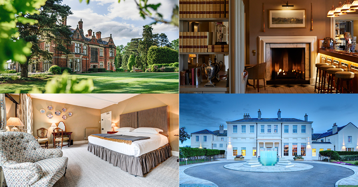 Rockliffe Hall hotel exterior, inside view of Headlam Hall, bedroom at High Force Hotel and exterior of Seaham Hall hotel